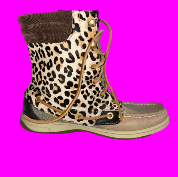 Sperry TopSider Size 7 Hikerfish Ankle Boot Leopard Print Lace Up Boot - Picture 7 of 9